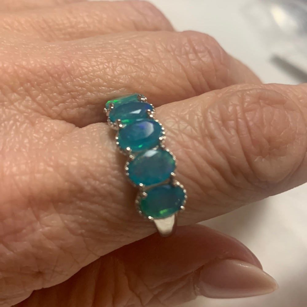 NWT JTV 2.35CTW OVAL BLUE ETHIOPIAN OPAL 5-STONE RING